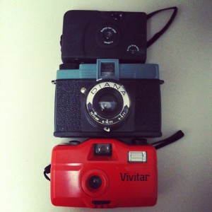 playing with toy cameras